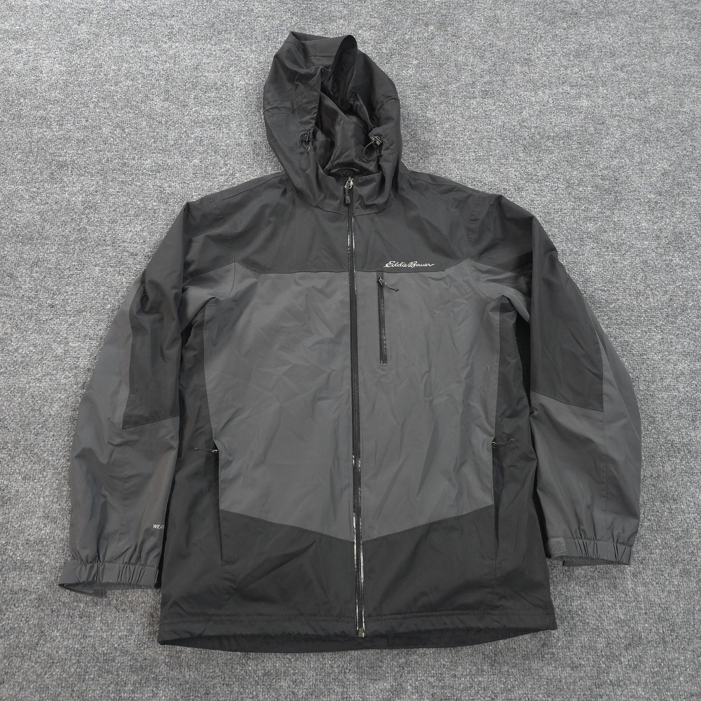Eddie Bauer Jacket Mens Medium Gray WeatherEdge Hooded‎ Ski Rain Shell Outdoors